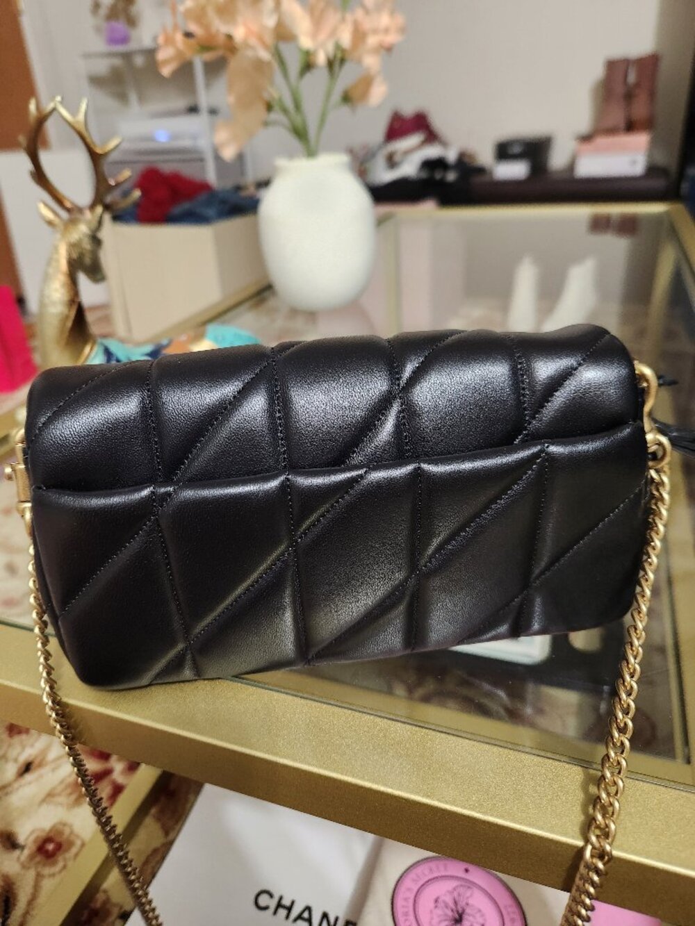 Coach Tabby Chain Crossbody 19- Quilted Black Leather/Brass/Gold Hardware - Picture 3 of 14